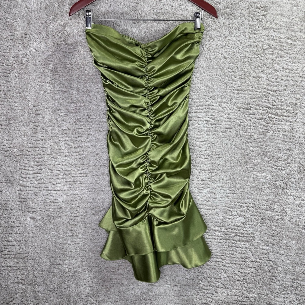 Vintage Jessica McClintock Formal Dress Sz 6 Green Y2K Prom  Ruched Ruffle‎